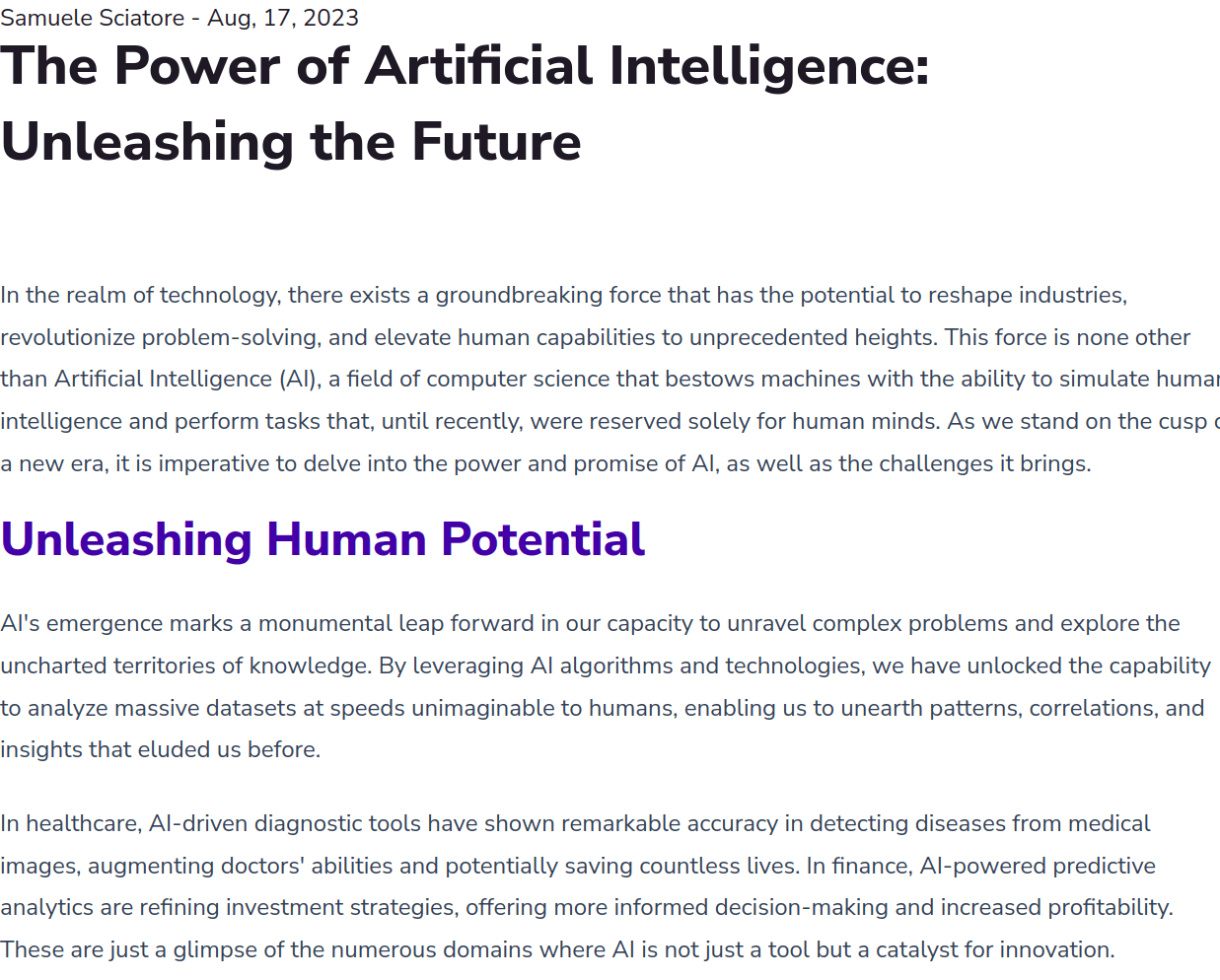 Image of an article that talks about AI